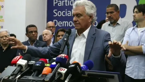 O PSD oficializou hoje Ronaldo Caiado como pré-candidato à Presidência em 2026. Imagem: Momento de discurso de Caiado. 