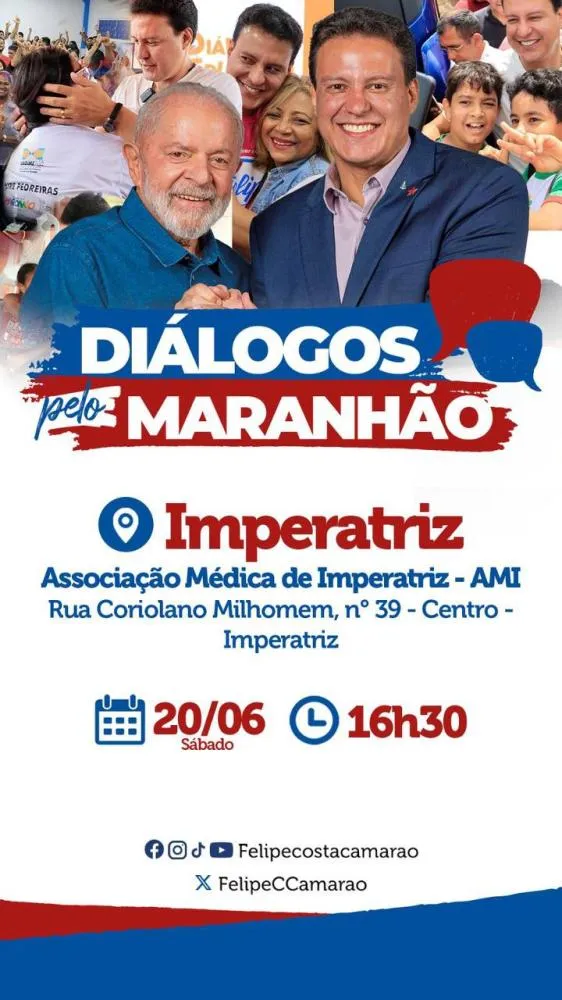 Vice-governador Felipe Camarão (PT) realiza neste sábado (20), às 16h30, na Associação Médica de Imperatriz, mais uma edição da plenária “Diálogos pelo Maranhão” - Foto: Divulgação