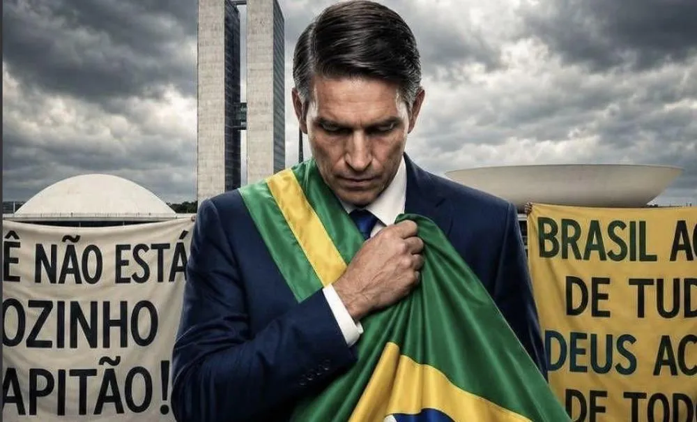 Jim Caviezel como Jair Bolsonaro em cartaz de 'Dark Horse', filme de Cyrus Nowrasteh sobre o ex-presidente - Reprodução