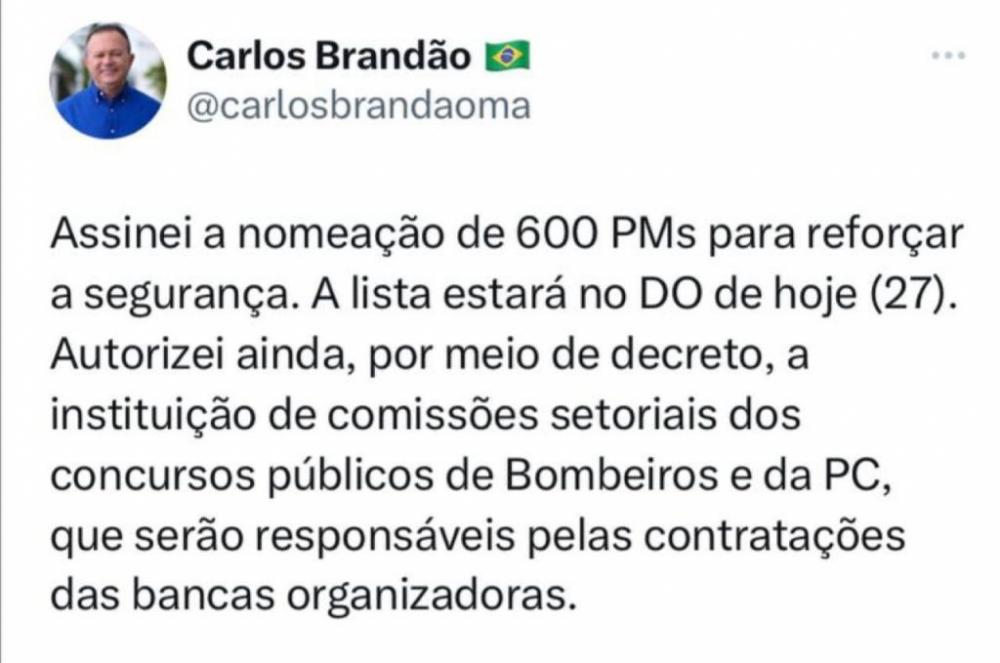 Brandão informou que assinou a nomeação de 600 novos policiais militares.
