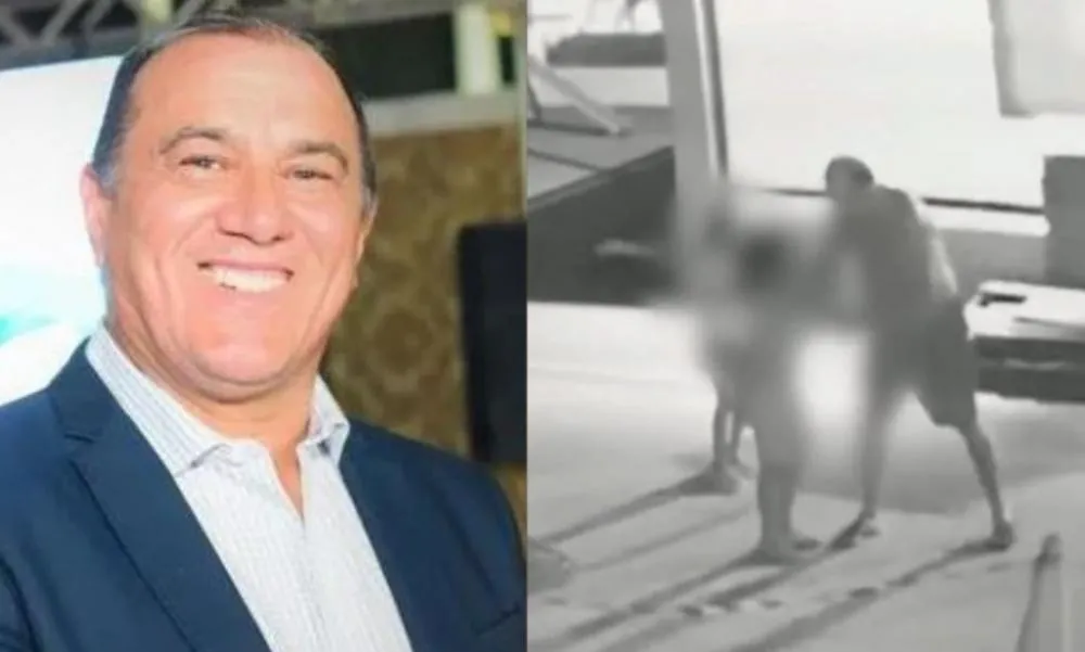 Uma câmera de segurança registrou o momento em que Guilherme vai ao parquinho onde o menino estava brincando, levanta a criança pelos cabelos, puxa a orelha e dá um tapa no rosto da vítima, na noite de quarta-feira (21)