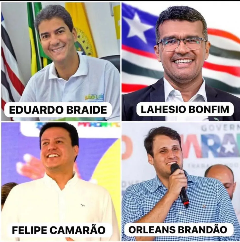 Os nomes que estão no tabuleiro de 2026: Braide, Lahesio, Camarão e Orléans aparecem como os principais pré-candidatos ao Governo do Maranhão, segundo nova pesquisa VOX. Foto: Montagem