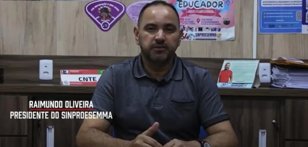 Raimundo Oliveira, presidente do Sinproesemma, durante recente pronunciamento sobre o precatório do Fundef, Foto: You Tube