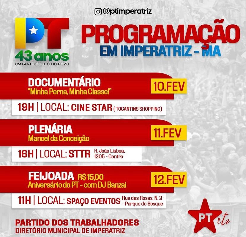 Programação especial de 43 anos do PT