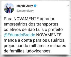 Marcio Jerry não economizou nas críticas a Braide em sua rede social